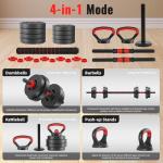 Fitvids Adjustable Dumbbell Set, 40lbs Free Weights Set with Connector, 4 in 1 Changeable Dumbbells and Barbell for Exercise and Fitness