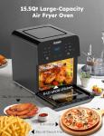 Nuwave Brio Air Fryer Oven, 15.5Qt X-Large Family Size, SS Rotisserie Basket &-Skewer Kit, Powerful 1800W, 50F-425F Temp Controls, Integrated Smart Thermometer
