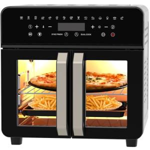 Air Fryer Toaster Oven Combo, 24 QT Fench Door Countertop Toaster Oven, 360 Degree Air Flow, 15 Cooking Functions, Digital Controls, 13 Accessories Included, Stainless Steel Finish