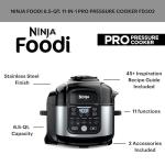 Ninja Foodi Air Fryer Pressure Cooker Combo 11-in-1 Pro 6.5 qt. Pressure Cooker & Air Fryer that Steams, Slow Cooks and More with 4.6 qt Crisper Plate, Broil Rack & Recipe Book, FD302, Silver/Black