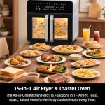 Air Fryer Toaster Oven Combo, 24 QT Fench Door Countertop Toaster Oven, 360 Degree Air Flow, 15 Cooking Functions, Digital Controls, 13 Accessories Included, Stainless Steel Finish