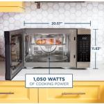 GE GCST10A1WSS 3-in-1 Microwave Oven 1,050 Watts Air Fryer Broiler & Convection 1.0 Cu. Ft Bundle with 2 YR CPS Enhanced Protection Pack and Deco Chef Pair of Red Heat Resistant Oven Mitt
