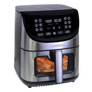 Kenmore 8 Quart Air Fryer - Aerogrill, Non-Stick Frying Basket, French Fry, Digital Touch Screen, 12 Presets, Freidora Eléctrica, Countertop Cooking Kitchen Appliance, Stainless Steel, Black