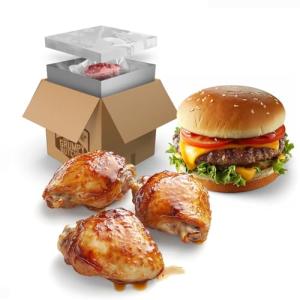 Grumpy Butcher Burgers & Sous Vide Chicken Thighs – 15 Burger Patties (5 lb) & 16 Cooked Tandori-Style Chicken Thighs (4.5 lb) – Instant Microwavable Food Frozen Meat Combo for Backyard BBQ
