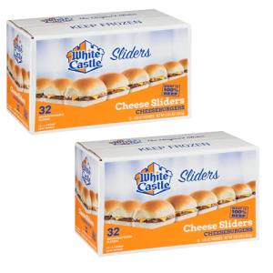 Gourmet Kitchn White Castle Cheese Sliders | Frozen Cheeseburger Sliders - 2 Boxes (3.66oz. 32 ct. Each) Total 64 Cheese Sliders