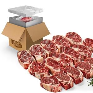 Grumpy Butcher Beef Ribeye Steaks, 16 pack (14 oz each) - Prime Steakhouse Quality Rib Eye Steak Meat - For Delivery in Bulk Meat Package