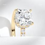 18K Gold Cushion Natural Diamond Boho Solitaire with Accents Prong Ring Jewelry