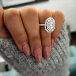 2 ct Created Oval & Round Cut Diamond Halo Engagement Ring 14K White Gold Plated