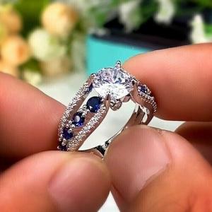 3.5Ct Round Created Diamond Sappire Womens Engagement Ring 14K White Gold Plated