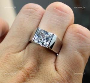 14K Solid White Gold Princess Diamond Solitaire Bezel April Birth Ring Jewelry