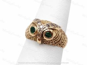 1Ct Round Lab-Created Green Emerald Owl Engagement Ring 14K Yellow Gold Plated