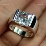 14K Solid White Gold Princess Diamond Solitaire Bezel April Birth Ring Jewelry