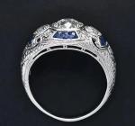 Art Deco Style Lab Created Diamond Sapphire 14k White Gold Finish Birthday Ring