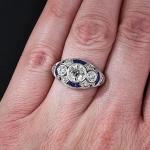 Art Deco Style Lab Created Diamond Sapphire 14k White Gold Finish Birthday Ring