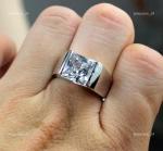 14K Solid White Gold Princess Diamond Solitaire Bezel April Birth Ring Jewelry