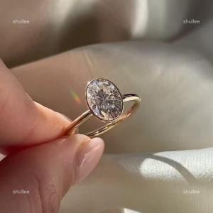 14K Yellow Gold Oval April Natural Diamond Mother's Day Solitaire Ring Jewelry