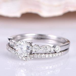 14K Solid White Gold Natural Diamond Solitaire with Accents Prong Ring Jewelry