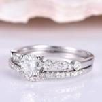 14K Solid White Gold Natural Diamond Solitaire with Accents Prong Ring Jewelry