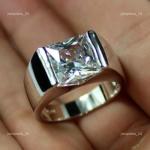 14K Solid White Gold Princess Diamond Solitaire Bezel April Birth Ring Jewelry