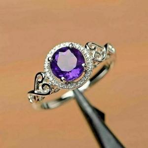 3Ct Round Cut Lab-Created Amethyst Halo Engagement Ring 14K White Gold Finish
