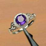 3Ct Round Cut Lab-Created Amethyst Halo Engagement Ring 14K White Gold Finish