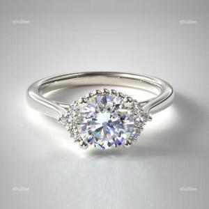10K Solid White Gold Natural Diamond Solitaire with Accents Ethnic Ring Jewelry