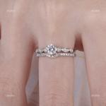 14K Solid White Gold Natural Diamond Solitaire with Accents Prong Ring Jewelry
