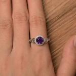 3Ct Round Cut Lab-Created Amethyst Halo Engagement Ring 14K White Gold Finish