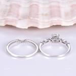 14K Solid White Gold Natural Diamond Solitaire with Accents Prong Ring Jewelry