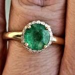 Beautiful Vintage Natural Emerald And Diamond 14k Ring. Size 6.
