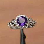3Ct Round Cut Lab-Created Amethyst Halo Engagement Ring 14K White Gold Finish
