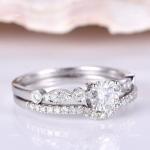 14K Solid White Gold Natural Diamond Solitaire with Accents Prong Ring Jewelry