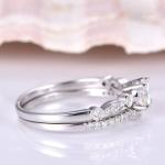14K Solid White Gold Natural Diamond Solitaire with Accents Prong Ring Jewelry