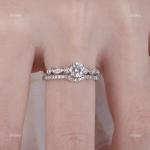14K Solid White Gold Natural Diamond Solitaire with Accents Prong Ring Jewelry