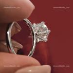 Diamond 14K Solid White Gold Solitaire with Accents Birthday Prong Ring Jewelry