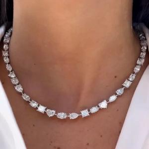 42 Ctw Created Multi-cut Diamond 14k White Gold Plated Statement Tennis Necklace