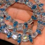 65Ct Pear Tanzannite & Emerald Cut Diamond 14k White Gold Plated Tennis Necklace