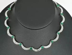 18CT Emerald Lab Created Emerald Women's Tennis Necklace 14K White Gold Finish