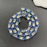 65Ct Pear Tanzannite & Emerald Cut Diamond 14k White Gold Plated Tennis Necklace