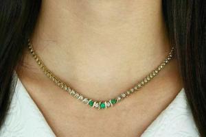 Round Lab Created Emerald Tennis Necklace in Gold