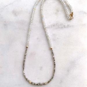 Grey Diamond and White Topaz Gold Necklace