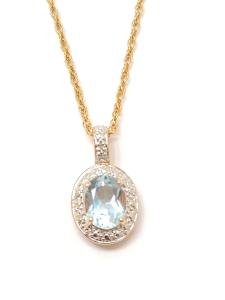 10K Gold Blue Aquamarine Pendant Necklace