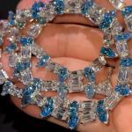 65Ct Pear Tanzannite & Emerald Cut Diamond 14k White Gold Plated Tennis Necklace