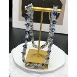 65Ct Pear Tanzannite & Emerald Cut Diamond 14k White Gold Plated Tennis Necklace