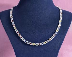Multicolor Sapphire Tennis Necklace in White Gold