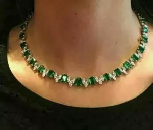 Emerald Cut Green Emerald Tennis Necklace in White Gold