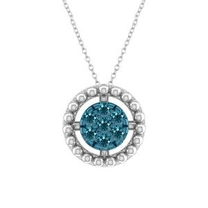 Blue Diamond Circle Pendant Necklace in White Gold