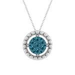 Blue Diamond Circle Pendant Necklace in White Gold