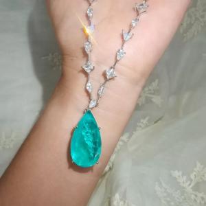 22 Ct Pear Green Paraiba & Diamond Tennis Necklace