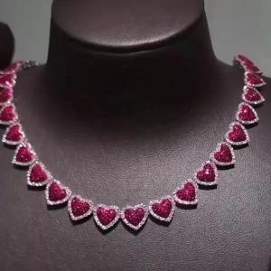26CT Round Lab-Created Red Ruby Women's Tennis Necklace 14K White Gold Finish